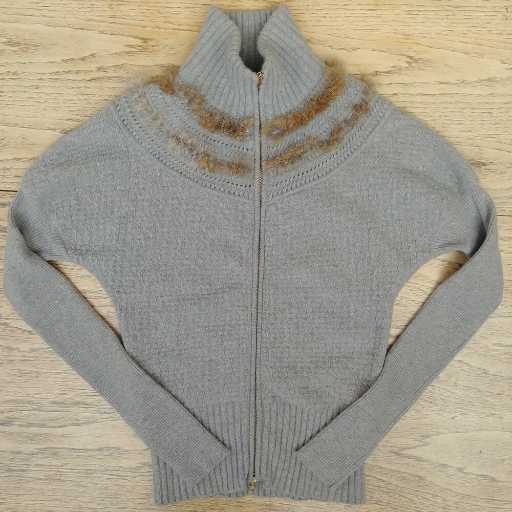 Y2K made in Italy wool angora gray sweater with fur trim size 42 approx Small